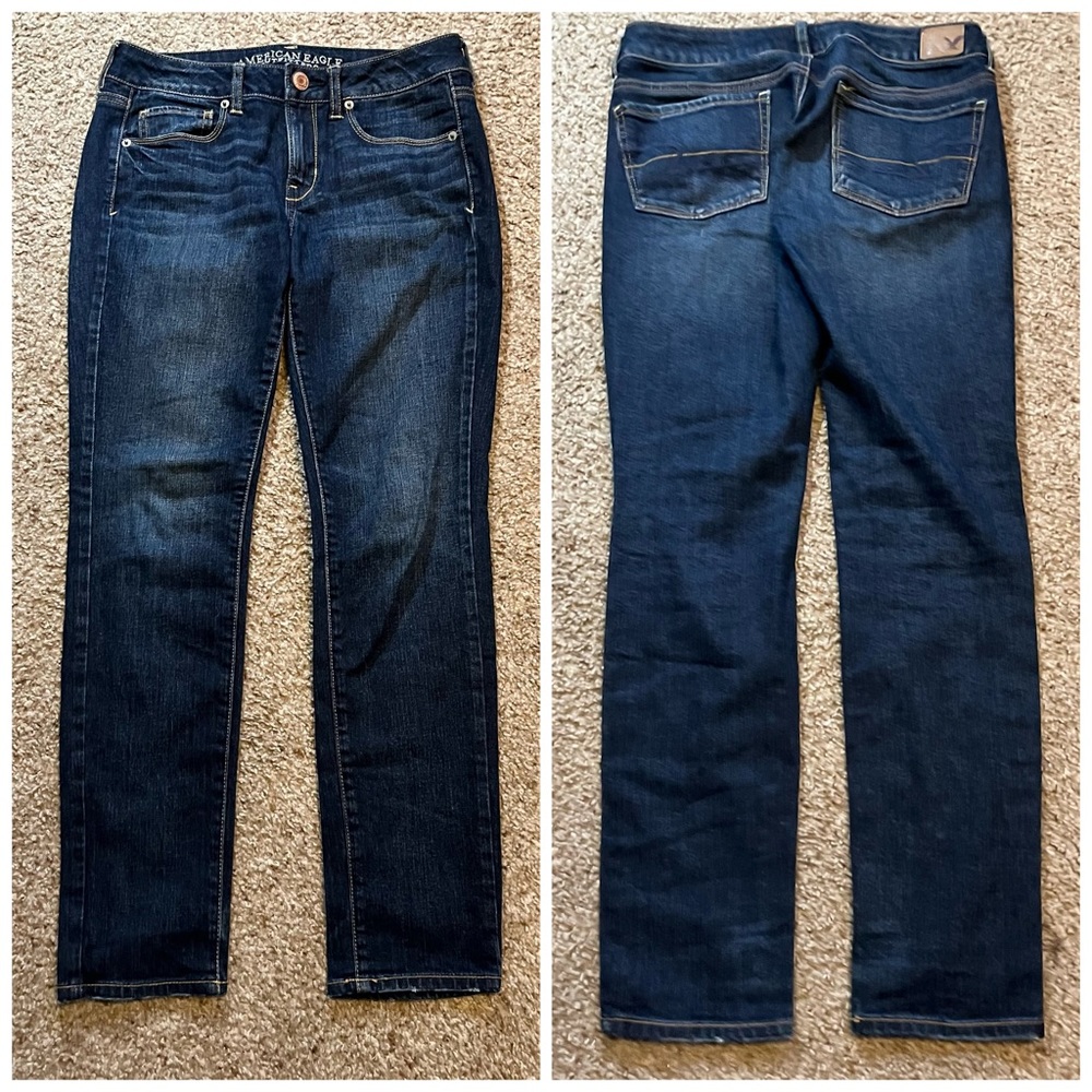 American Eagle Outfitters Skinny Stretch Jeans Dark Wash Blue Denim Slim 6 Short